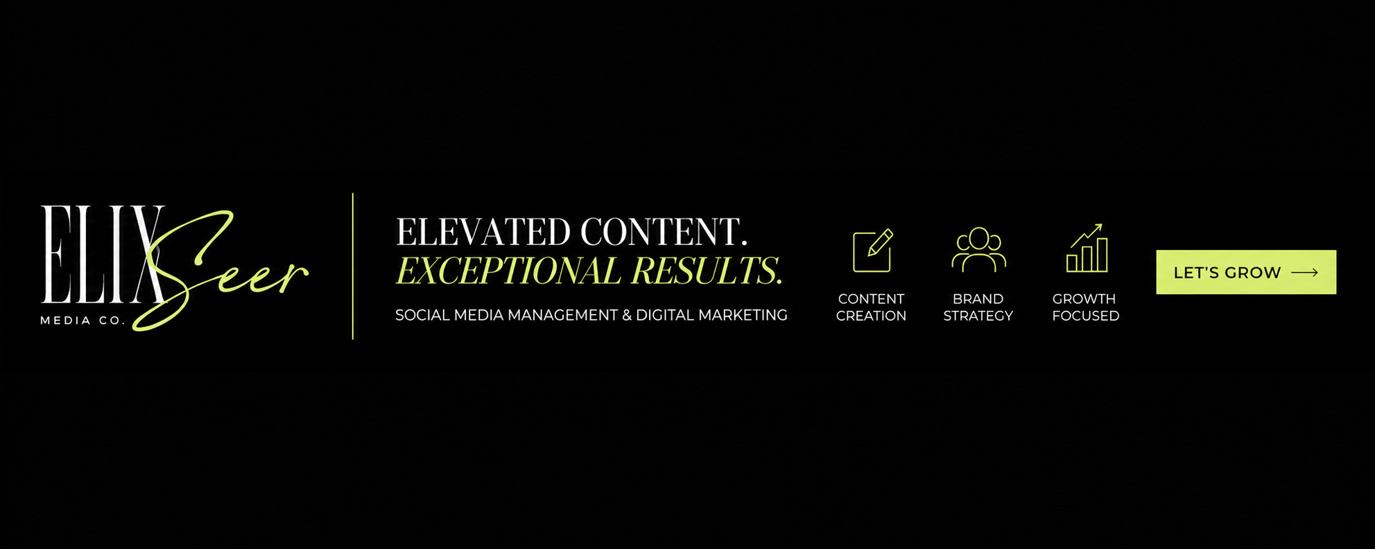 ElixSeer Media Co. — Elevated content. Exceptional results. Social media management & digital marketing: content creation, brand strategy, growth focused. Let's grow.